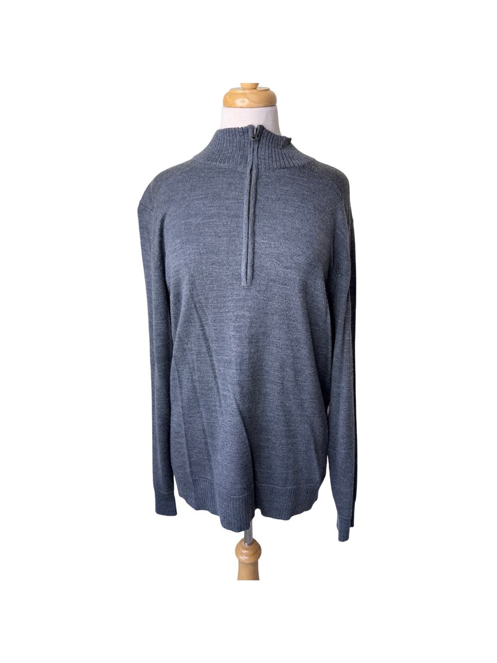 SMARTWOOL Merino Wool Blend Quarter Zip Mock Neck Sweater Grey Large